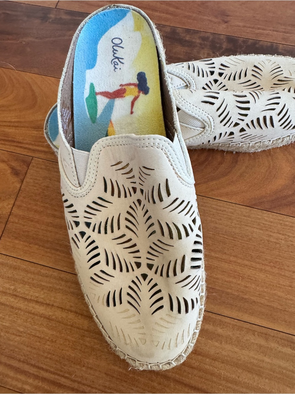 OluKai Beige Slip-On Laser-Cut Espadrille with Colorful Insole - Picture 4 of 7